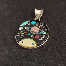 Galaxy-inspired Inlay Sterling Silver Pendant with Turquoise, Mother of Pearl, and Lab Opal - Celestial Jewelry for Cosmic Enthusiasts - 1 inch, 11g