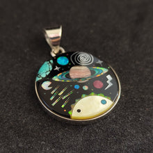 Galaxy-inspired Inlay Sterling Silver Pendant with Turquoise, Mother of Pearl, and Lab Opal - Celestial Jewelry for Cosmic Enthusiasts - 1 inch, 11g