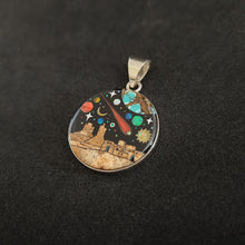 Stunning Galaxy Inlay Sterling Silver Pendant with Lab Opal, Turquoise, and Mother of Pearl Shell - 30mm Diameter